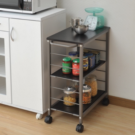 YAMAZEN 棚が動かせるキッチンワゴン ブラウン/ブラック