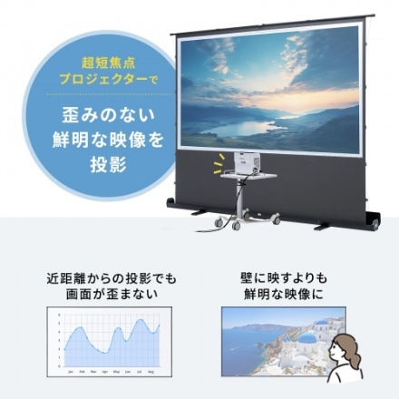 サンワサプライ プロジェクタースクリーン（床置き・パンタグラフ・超短焦点対応・100型・16:9） PRS-YPT100HDT