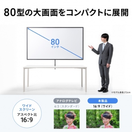 サンワサプライ プロジェクタースクリーン（80型・クランプ式・コンパクト収納） PRS-C80HD ブラック