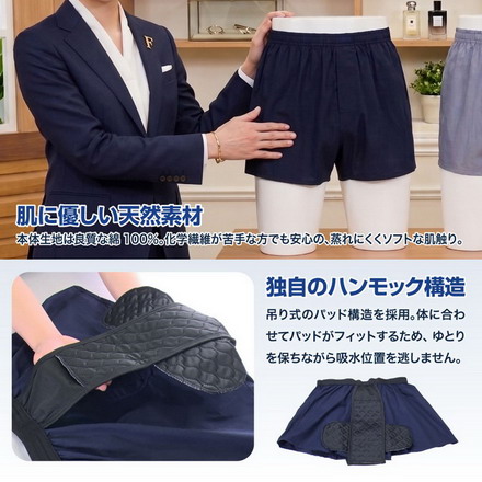 ファミラ 綿100トランクス 吸水量100cc M L LL 失禁パンツ 尿漏れパンツ メンズ さわやか安心 綿 トランクス サイドガードプラス 2色7枚組 大吸収 L