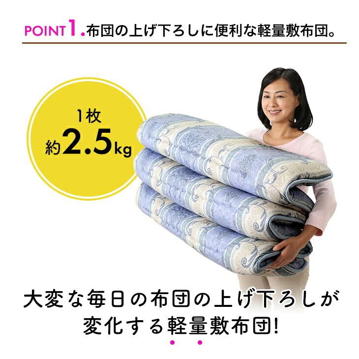 六つ折りでコンパクトになる 軽量 敷布団 ブルー