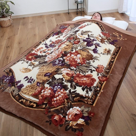 掛布団カバーになる衿付マイヤー毛布 ブラウン