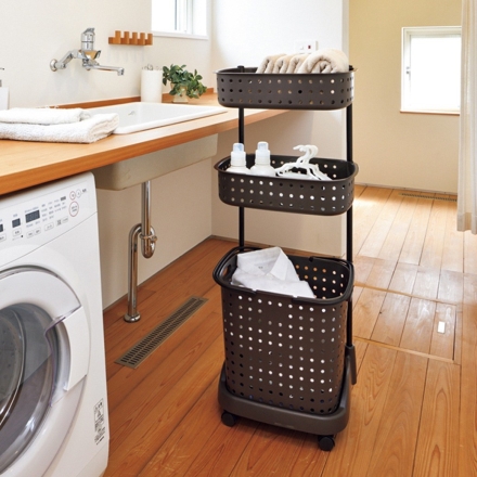 日本製 ランドリーバスケット 3段