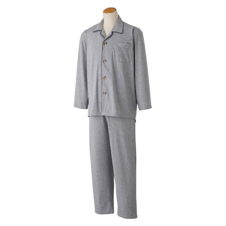 大きめボタンのびのびストレッチパジャマ 紳士用 S～LL シニア 介護パジャマ 入院着 前開き リハビリ 高齢者 ワンタッチ らくらく 寝巻き 日本製