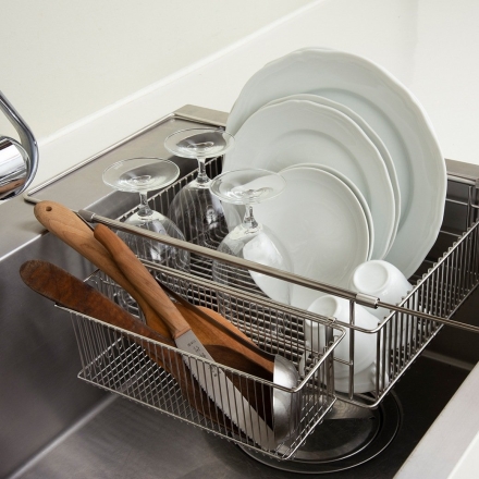 ラバーゼ シンクインバスケット 伸縮式 シンクに渡せる 大皿対応 大容量 燕三条 ステンレス 水切りラック