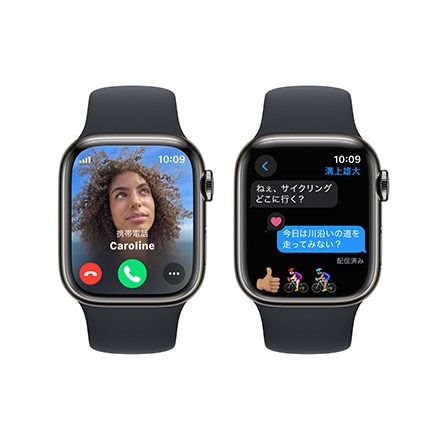 Apple Watch Series 9（GPS + Cellularモデル）- 41mmグラファイトステンレススチールケースとミッドナイトスポーツバンド - S/M with AppleCare+