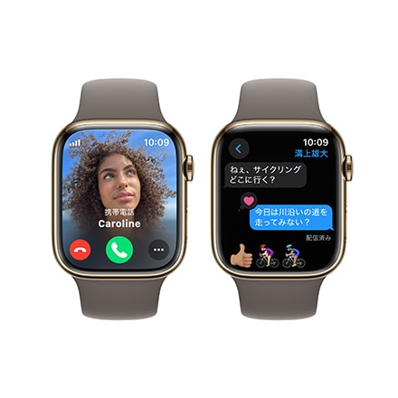 Apple Watch Series 9（GPS + Cellularモデル）- 45mmゴールドステンレススチールケースとクレイスポーツバンド - M/L with AppleCare+