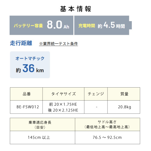 パナソニック 電動自転車 2025年モデル SW FSW012 Ｎ：マットクラウディグレー 20インチ