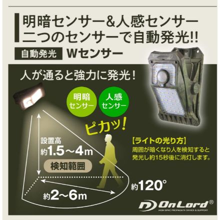 オンスクエア ソーラー充電式クリップ型センサーライト 迷彩柄（クリッパ）OL-336C 2個セット