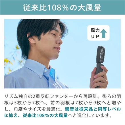 （携帯扇風機＆日傘クリップセット） リズム ハンディファン Silky Wind Mobile 4 9ZF042RH84 ミディアムグレー＆日傘クリップ CYY002RH00