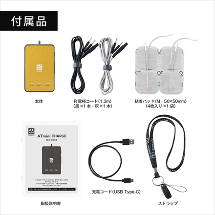 伊藤超短波 ATミニ チャージ ダークグレー ＆ 粘着パッドM 50×50mm 4枚 ＆ CHARGEケース 3点セット (001277＋011178＋013050)