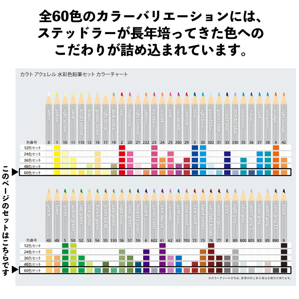 【色鉛筆60色セット】ステッドラー カラトアクェレル水彩色鉛筆 125 M60 (60色セット) ＆ブラシ＆鉛筆削り＆スケッチブック