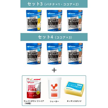 健康体力研究所 kentai ウェイトダウンソイ ココア風味 880g × 3袋 ウェイトダウンファイア シェイカー スポンジ 6点セット