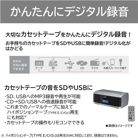 東芝 CDラジカセ TY-CDX91-S シルバー リモコン付き ＆ マイク ＆ カセット テープ5本 ＆ 単2形電池12本