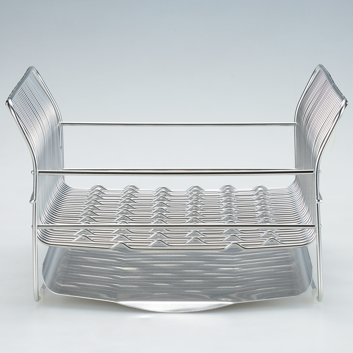 水切りラック コンパクト カゴ＆トレイ 横置きタイプ シルバー 〔外寸：約40.2×27.5×17.0cm、重量：約1.62kg〕 台所用品【沖縄県・離島 配送不可】
