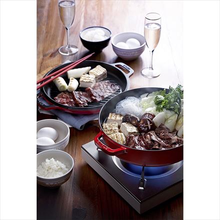 staub ストウブ ジャポネスク スキヤキ&グリル 26cm グレー 40508-280 両手 鋳物 ホーロー 鍋 すき焼き鍋 グリルパン IH対応