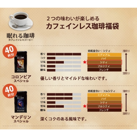 お試し 200g カフェインレスお試し珈琲福袋 (Dマンデ×2・Dコロ×2 各200g) ＜挽き具合：中挽き＞ 粉