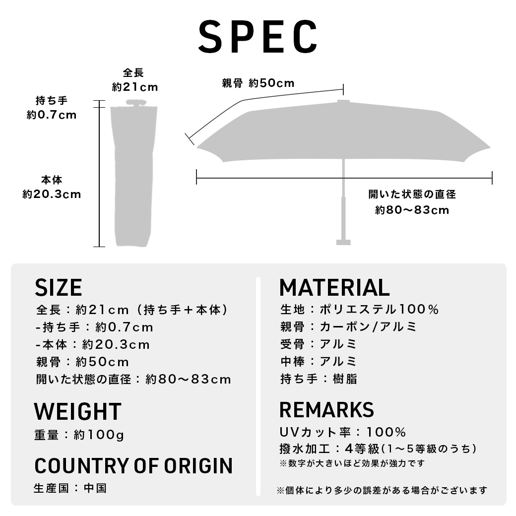超軽量 晴雨兼用 完全遮光 日傘 折りたたみ傘 Karuru. カルル 50cm 無地/切替 遮光率100% 遮蔽率100% 撥水