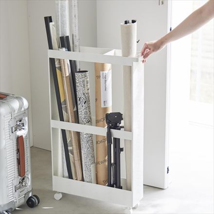 tower タワー キャスター付き長物収納スリムワゴン ホワイト 1713