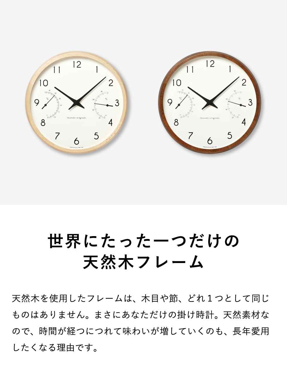 タカタレムノス Lemnos レムノス カンパーニュ エール Campagne air 温湿計付き 掛け時計 ブラウン PC17-05-BW