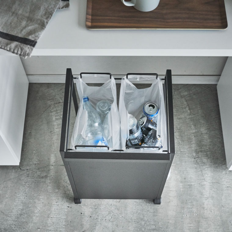 山崎実業 公式 tower 目隠し分別ダストワゴン ２分別 タワー ブラック 4331