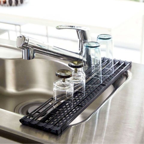 山崎実業 公式 tower 折り畳み水切り シリコーントレー付き Ｌ タワー ブラック 5055