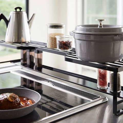 山崎実業 公式 tower コンロ奥ラック 排気口カバー付 60cmコンロ用 タワー ブラック 5269