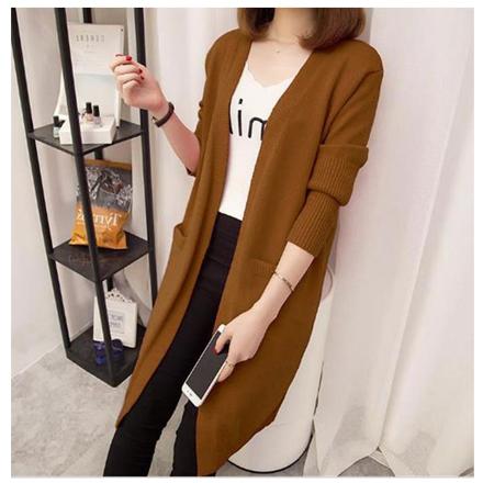 ロングニットカーディガン n80420 ダークグリーン