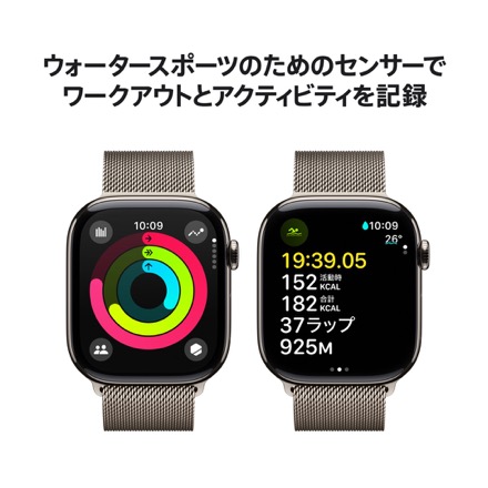 Apple Watch Series 10（GPS + Cellularモデル）- 46mmナチュラルチタニウムケースとナチュラルミラネーゼループ - S/M with AppleCare+