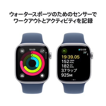 Apple Watch Series 10（GPSモデル）- 42mmシルバーアルミニウムケースとデニムスポーツバンド - S/M with AppleCare+