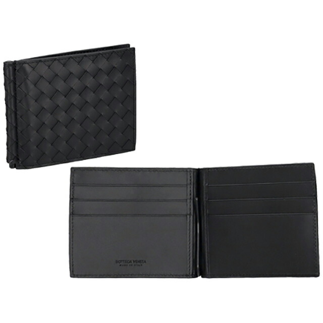 ボッテガ・ヴェネタ 二つ折り財布 メンズ BOTTEGA VENETA イントレチャート レザー 123180 V47W1 8966 ブラック ウォレット ブランド 高級 おしゃれ プレゼント 実用的