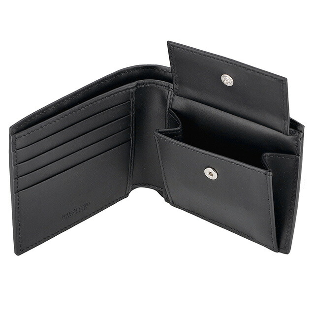 ボッテガ・ヴェネタ 二つ折り財布 メンズ BOTTEGA VENETA イントレチャート レザー 193642 V47W1 8803 ブラック ウォレット ブランド 高級 おしゃれ プレゼント 実用的