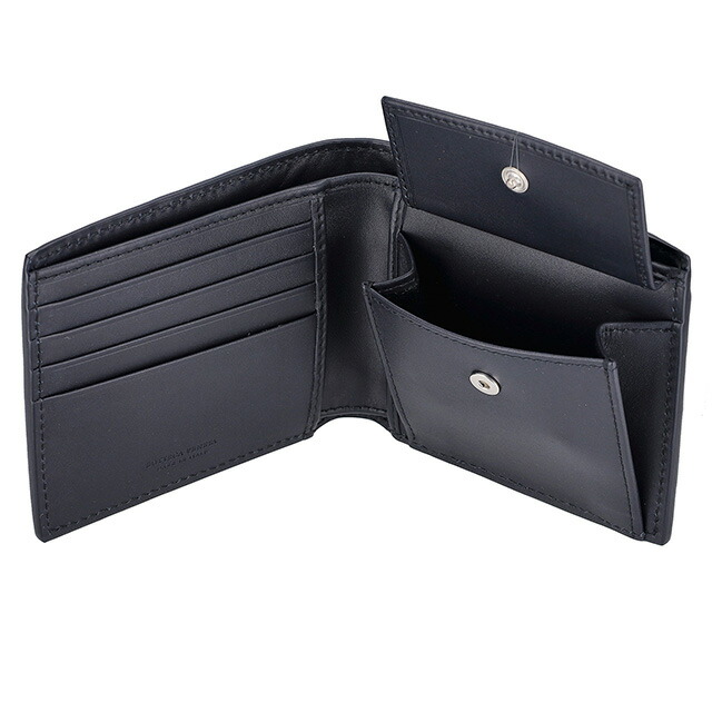 ボッテガ・ヴェネタ 二つ折り財布 メンズ BOTTEGA VENETA イントレチャート レザー 193642 V47W1 8838 ネイビー ウォレット ブランド 高級 おしゃれ プレゼント 実用的