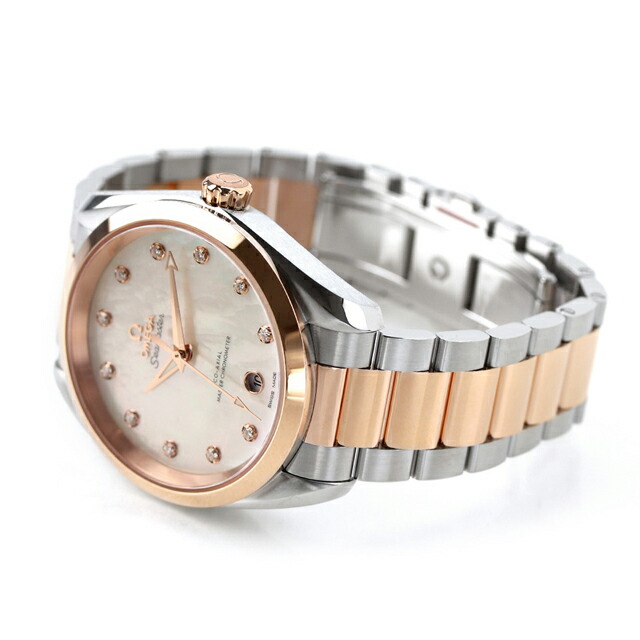 オメガ シーマスター アクアテラ 150M 38mm 自動巻き 腕時計 レディース ダイヤモンド OMEGA 220.20.38.20.55.001 アナログ ホワイトシェル シルバー ゴールド 白 スイス製 高級 ブランド おしゃれ 防水 プレゼント 女性 実用的