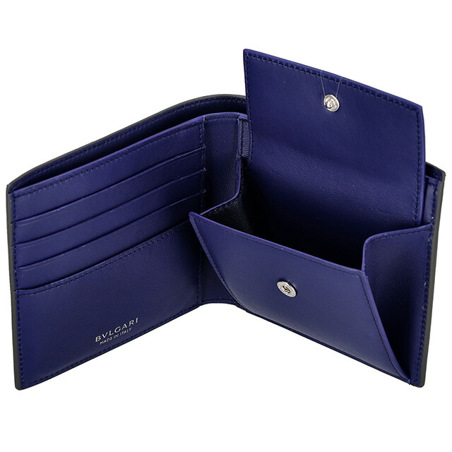 ブルガリ 二つ折り財布 メンズ BVLGARI レザー 291066 CHADI チャコール ネイビー ウォレット ブランド 高級 おしゃれ プレゼント 実用的