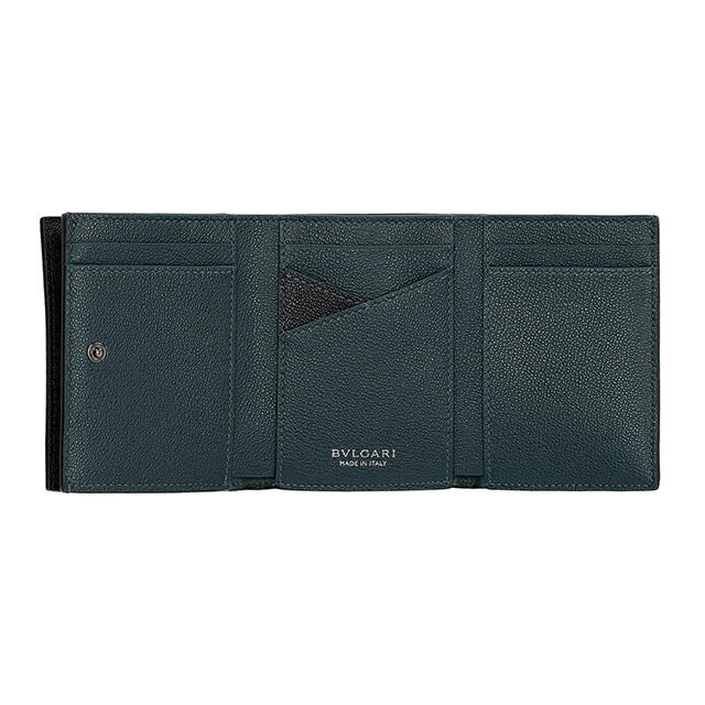 ブルガリ 三つ折り財布 三折財布 レディース ブランド BVLGARI 291681 BLK ブラック/グリーン