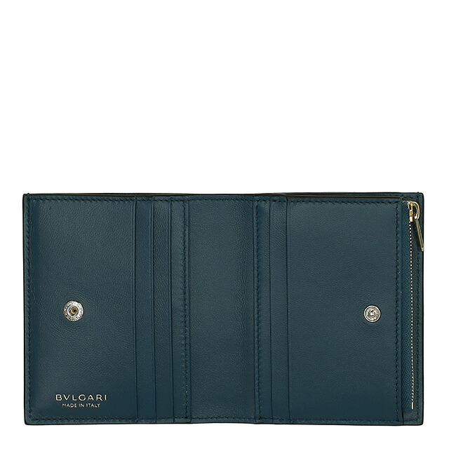 ブルガリ 二つ折り財布 レディース ブランド BVLGARI 291749 BLK ブラック/グリーン ウォレット 高級 おしゃれ プレゼント 実用的