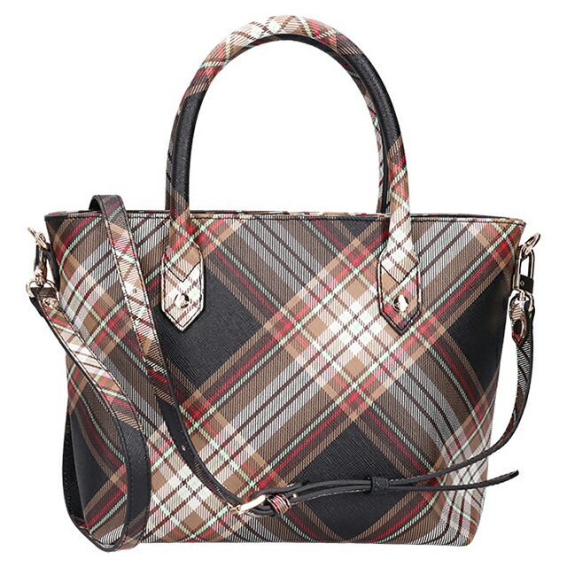 ヴィヴィアン ウエストウッド ハンドバッグ レディース ブランド Vivienne Westwood ダービー ロゴ 2WAY 4204007TU D101 TARTAN BROWN BLACK バッグ ビビアン 軽量 小さめ 手提げ 高級 おしゃれ プレゼント 女性 実用的 かわいい