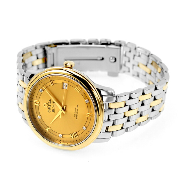 オメガ デビル プレステージ 37mm 自動巻き K18 腕時計 メンズ ダイヤモンド OMEGA 424.20.37.20.58.002 アナログ イエロー ゴールド スイス製 高級 ブランド おしゃれ 防水 プレゼント 男性 実用的