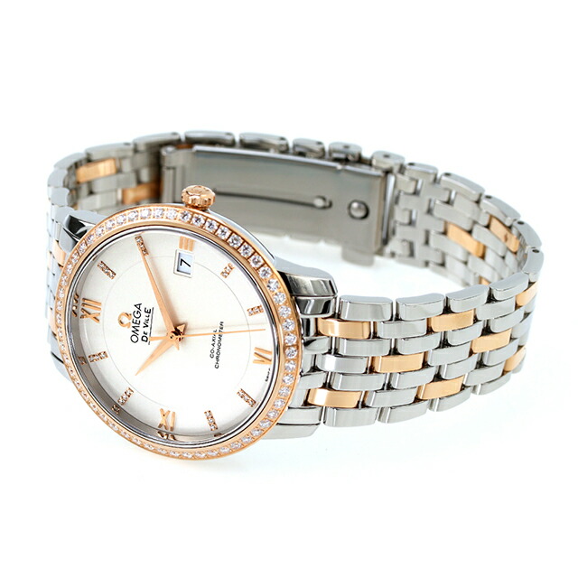 オメガ デビル プレステージ 37mm 自動巻き K18 腕時計 メンズ ダイヤモンド OMEGA 424.25.37.20.52.001 アナログ シルバー レッドゴールド スイス製 高級 ブランド おしゃれ 防水 プレゼント 男性 実用的