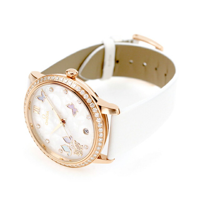 オメガ デビル プレステージ コーアクシャル クロノメーター バタフライ 36.8mm 自動巻き K18 腕時計 レディース 蝶 ダイヤモンド OMEGA 424.57.37.20.55.003 アナログ ホワイト 白 スイス製 高級 ブランド おしゃれ 防水 軽い 華奢 プレゼント 女性 実用的