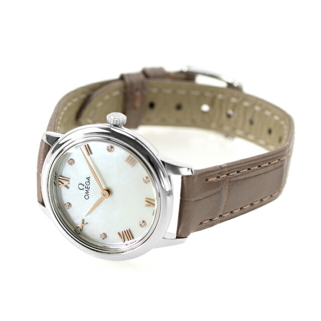 オメガ デビル プレステージ 27.5mm クォーツ 電池式 腕時計 レディース ダイヤモンド OMEGA 434.13.28.60.55.001 アナログ ホワイトシェル トープ スイス製 高級 ブランド おしゃれ 防水 軽い 華奢 プレゼント 女性 実用的