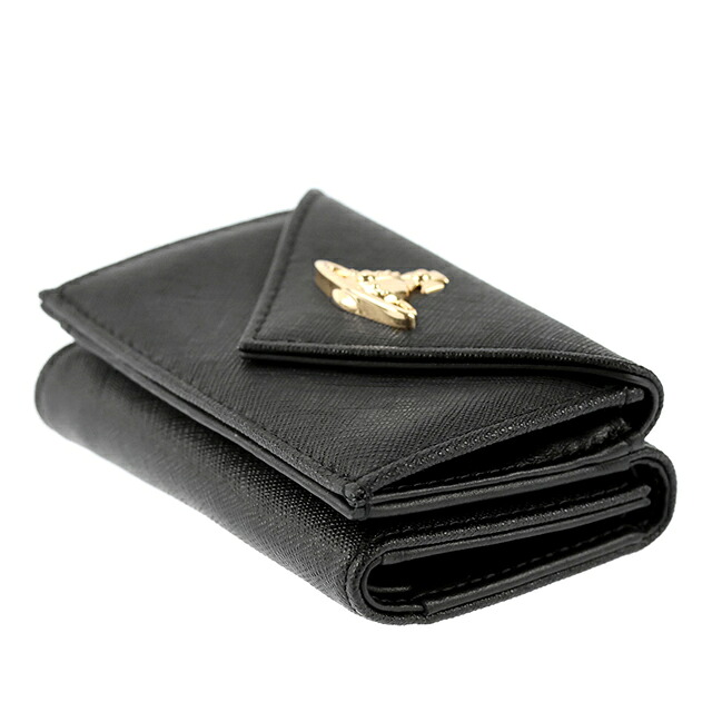 ヴィヴィアン ウエストウッド 三つ折り財布 コンパクト 三折財布 レディース ブランド Vivienne Westwood SAFFIANO 革 レザーウォレット 小銭入れあり ロゴ 51150009 L001N N403 BLACK GOLD ビビアン 高級 おしゃれ プレゼント 実用的