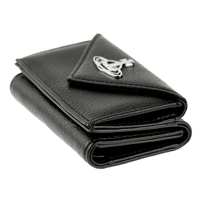 ヴィヴィアン ウエストウッド 三つ折り財布 コンパクト 三折財布 レディース ブランド Vivienne Westwood PU GRAIN 革 レザーウォレット 小銭入れあり ロゴ 51150009 S000D N403 BLACK ビビアン 高級 おしゃれ プレゼント 実用的