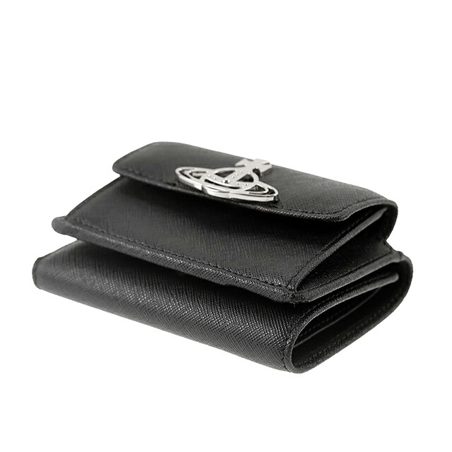 ヴィヴィアン ウエストウッド 二つ折り財布 コンパクト レディース ブランド Vivienne Westwood SAFFIANO 革 レザーウォレット 小銭入れあり ロゴ 52010013 L001N N402 BLACK ビビアン 高級 おしゃれ プレゼント 実用的