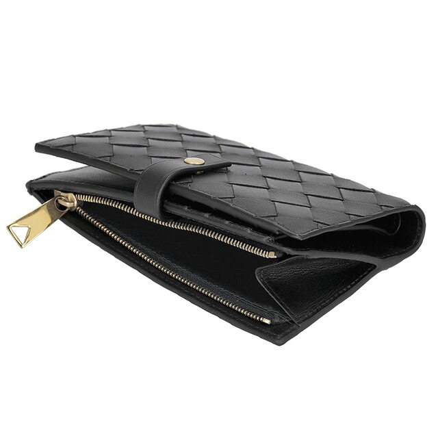 ボッテガ・ヴェネタ 二つ折り財布 メンズ レディース BOTTEGA VENETA イントレチャート レザー 609070 V3UH2 8425 ブラック ウォレット ブランド 高級 おしゃれ プレゼント 実用的