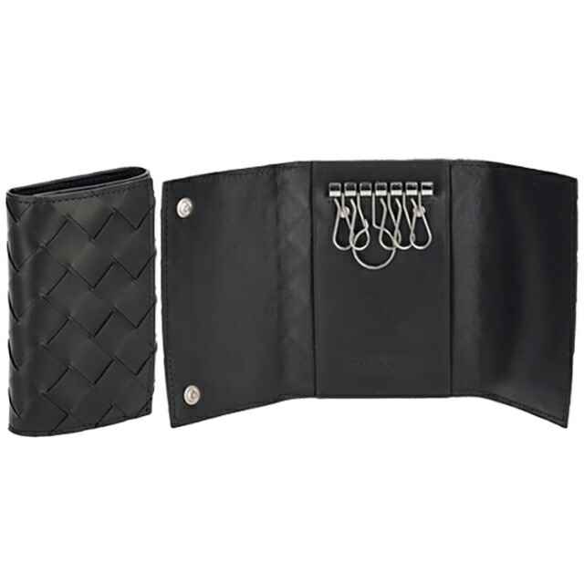 ボッテガ・ヴェネタ キーケース メンズ レディース BOTTEGA VENETA イントレチャート 630336 V3US1 8803 ブラック ブランド 高級 おしゃれ プレゼント 実用的