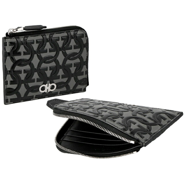 フェラガモ カードケース メンズ Ferragamo 661081CALF EM NE 753 689 グレー ブラック 定期入れ ブランド 高級 おしゃれ プレゼント 実用的