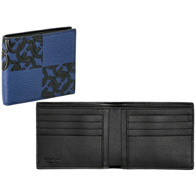 フェラガモ 二つ折り財布 メンズ ブランド Ferragamo 661083 ブルー／ブラック ウォレット 高級 おしゃれ プレゼント 実用的
