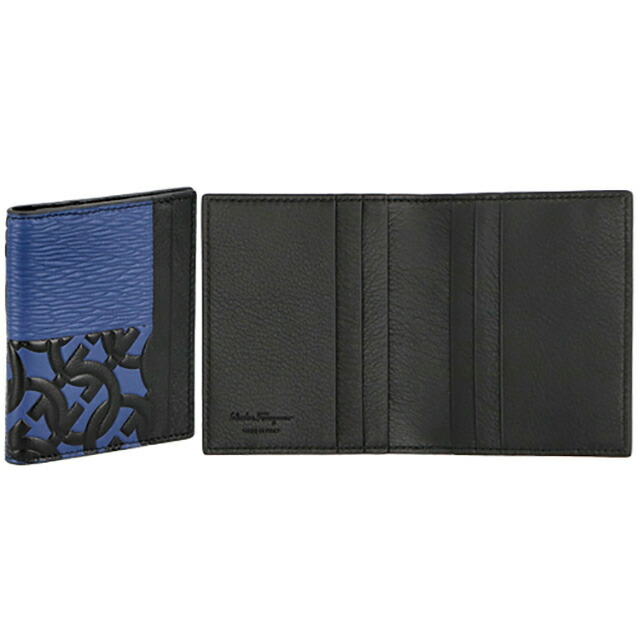 フェラガモ カードケース メンズ ブランド Ferragamo 661086 ブルー／ブラック 定期入れ 高級 おしゃれ プレゼント 実用的